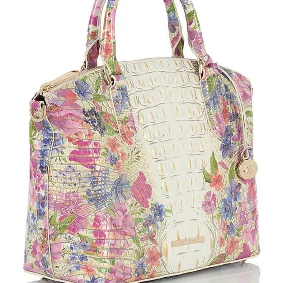 Brahmin Duxbury Medium Leather Satchel Bag White Multi Floral Homegrown NWT - Picture 1 of 5